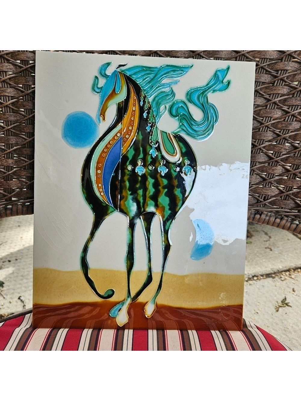 Vintage Wayne Gao Glazed Ceramic Galloping Horse Tile